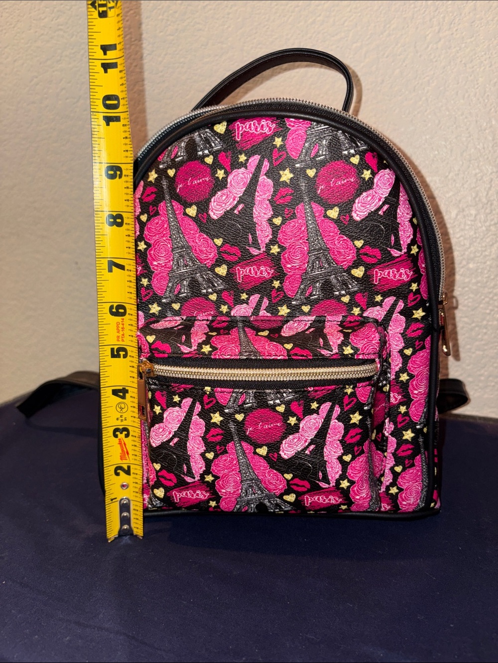 Mini Backpack Purse in Black with Pink Paris Print